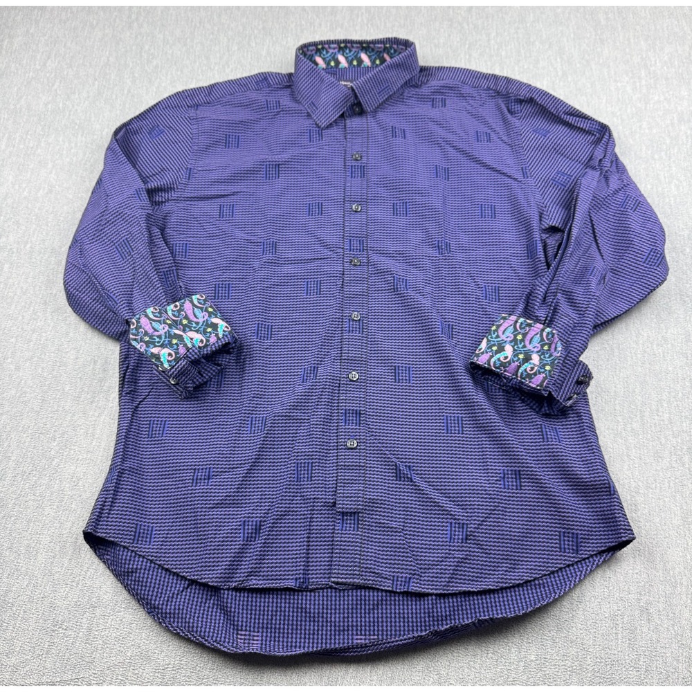 Marco Brunelli Shirt Men XL Purple Geometric Flip‎ Cuff Button Long Sleeve Italy